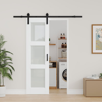 Aucun assemblage requis, portes de garde-robe intérieures en bois aggloméré coulissant en panneau de fibres à densité moyenne de 3 po en verre givré H 3 po avec quincaillerie d'installation