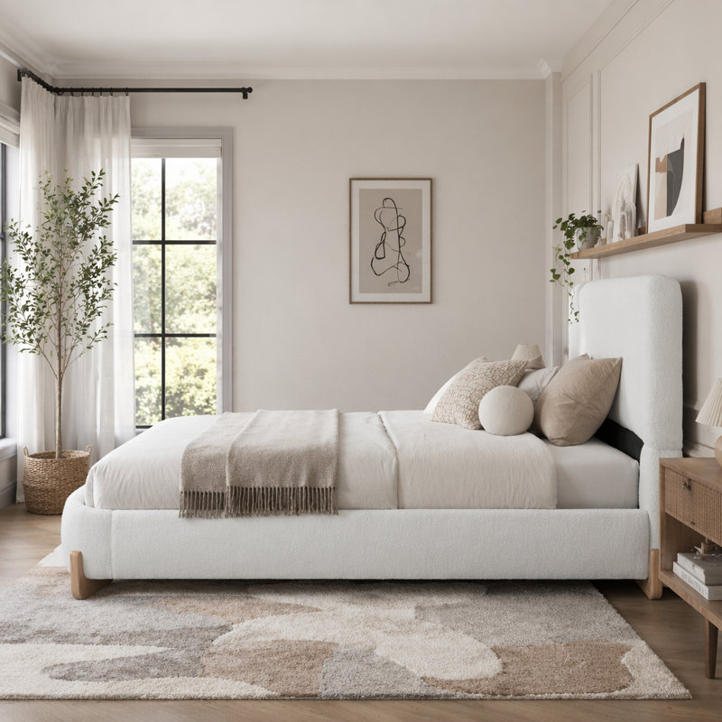 Lit tapissier, Full, White+Boucle