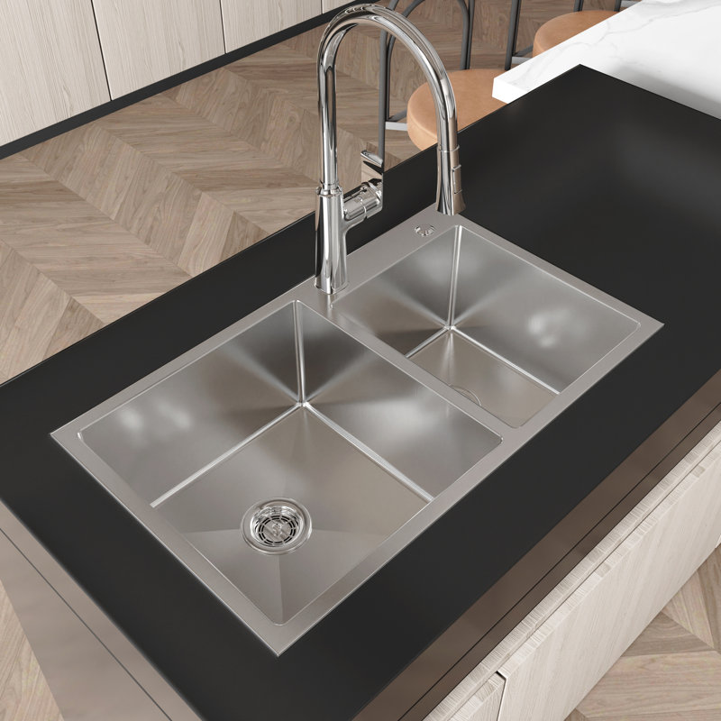 Évier de lave-vaisselle encastré 32 po x 19 po x 10 po, acier inoxydable, finition satinée pour la cuisine et évier fonctionnel, finition double cuisine S304, corrosion, installation facile