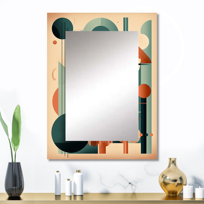 Orange And Green Mid Century Momentum IV - Midcentury Modern Unique Wall Mirror, Modern Mirror, Printed Metal Art, 32" x 24"