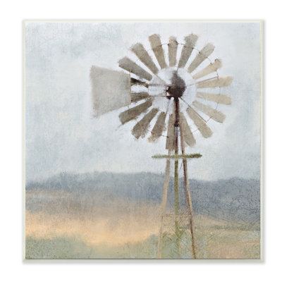 Neutral Blue Windmill Breeze Farmyard by Kimberly Allen - Graphic Art Print