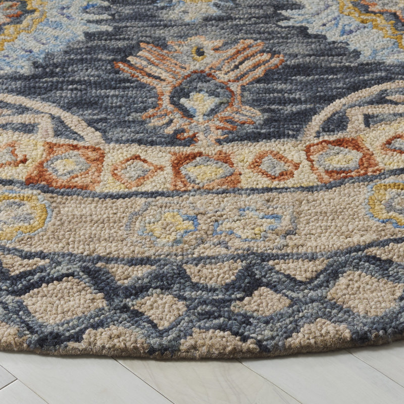 Tapis géométrique en laine touffeté à la main, Rond 6 pi