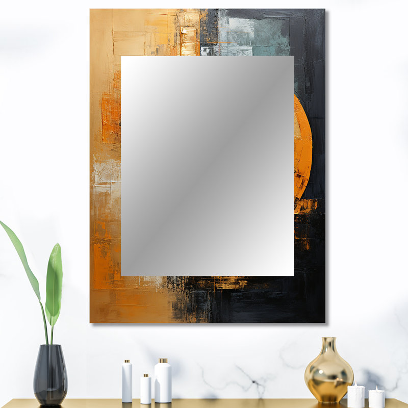 Black And Copper Crescents I - Abstract Shapes Decorative Wall Mirror, Black Mirror, Printed Metal Art, 40" x 30"