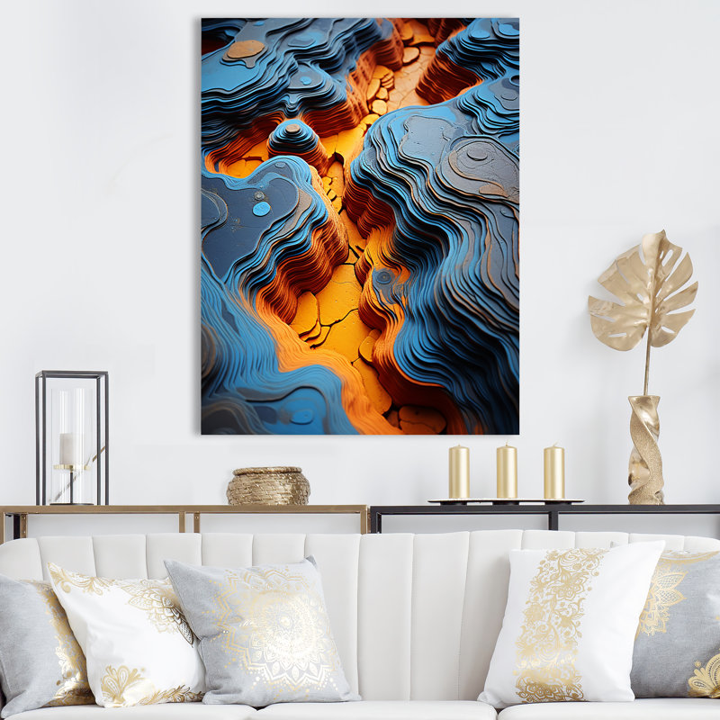 «Blue and Range River of Quartz - Stone Geode», art mural, H 20 po x l 12 po x P 1 po, Toile tendue