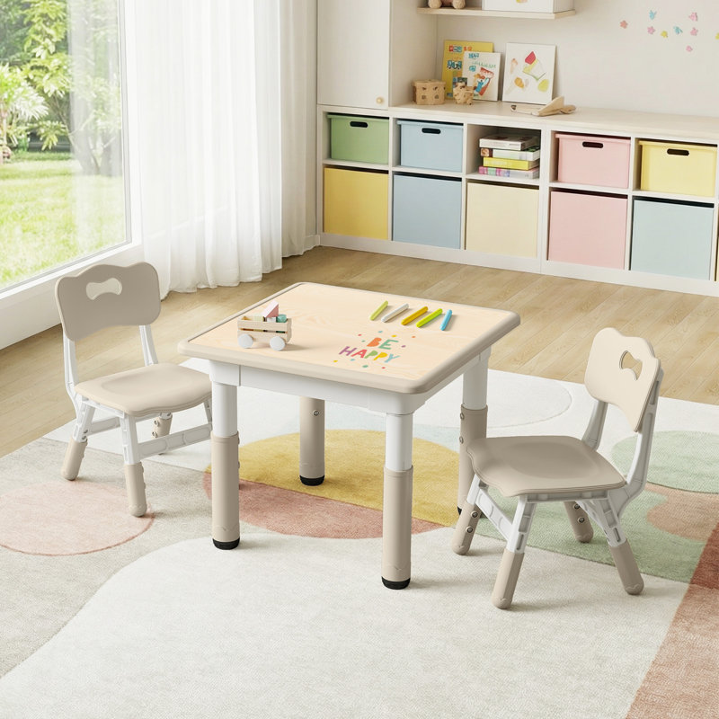 Amayrany Kids 3 Piece Play Or Activity Table and Chair Set, Beige