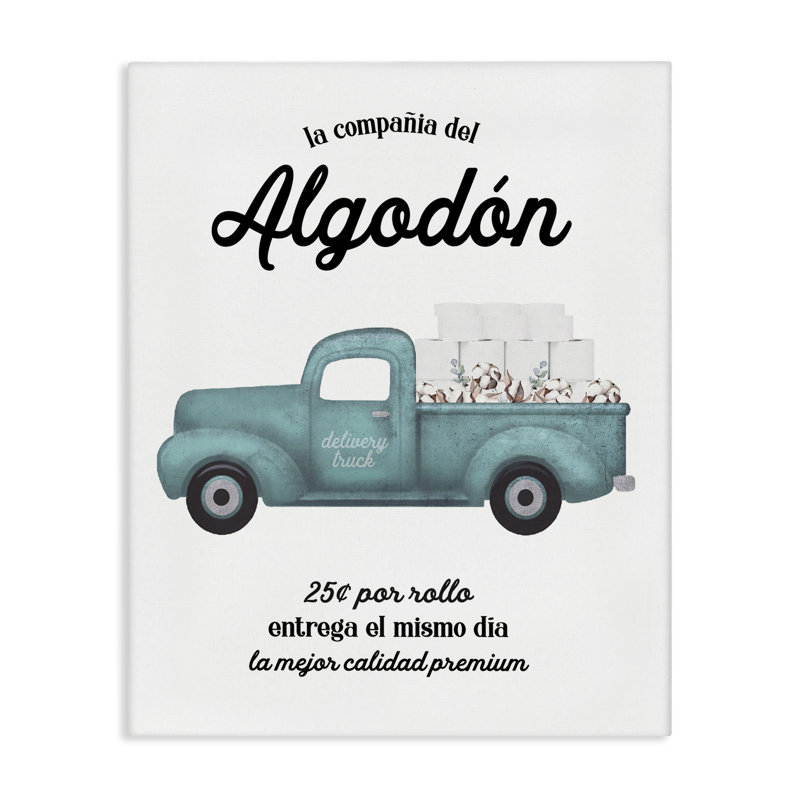 Art mural Algodón Baño Camión Azul par lettré et doublé, H 48 po x l 36 po