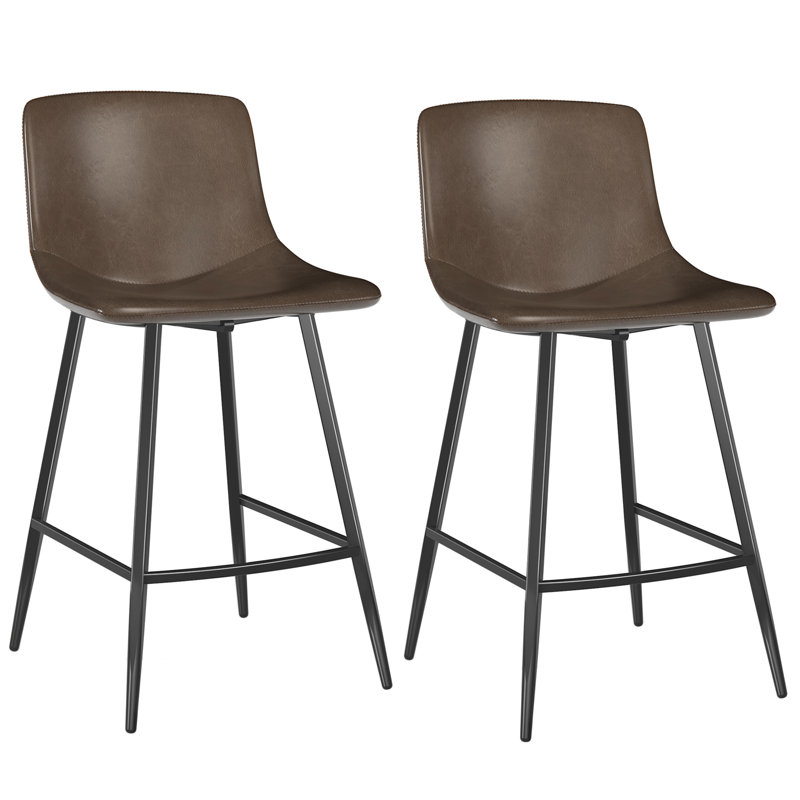 Nevaeah Upholstered Counter Stool with Metal Frame, Brown, 2
