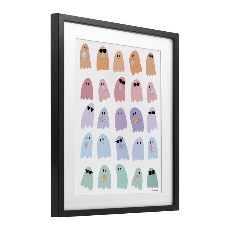 «Spooky Cute Pastel Ghost», reproduction sous verre encadrée, design par Rachel Nieman, Cadre noir minuit, H 16 po x l 13 po