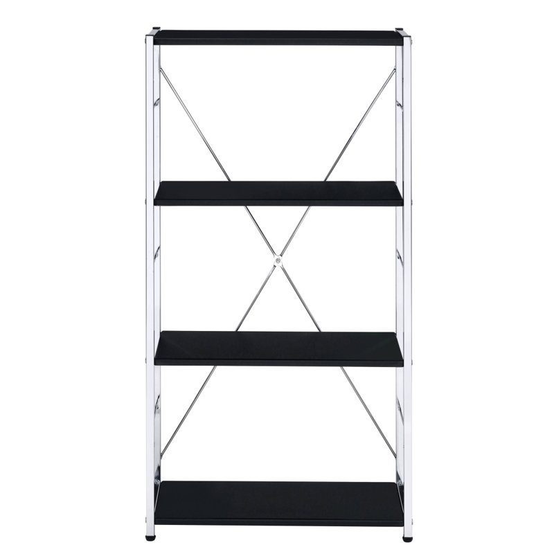 Bibliothèque rectangulaire noire et chrome 4Tier, Noir / argenté