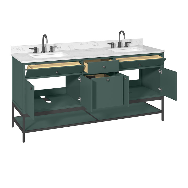 Latitude Run Bova 72 in. Double Bathroom Vanity with Engineered Stone Top, Green