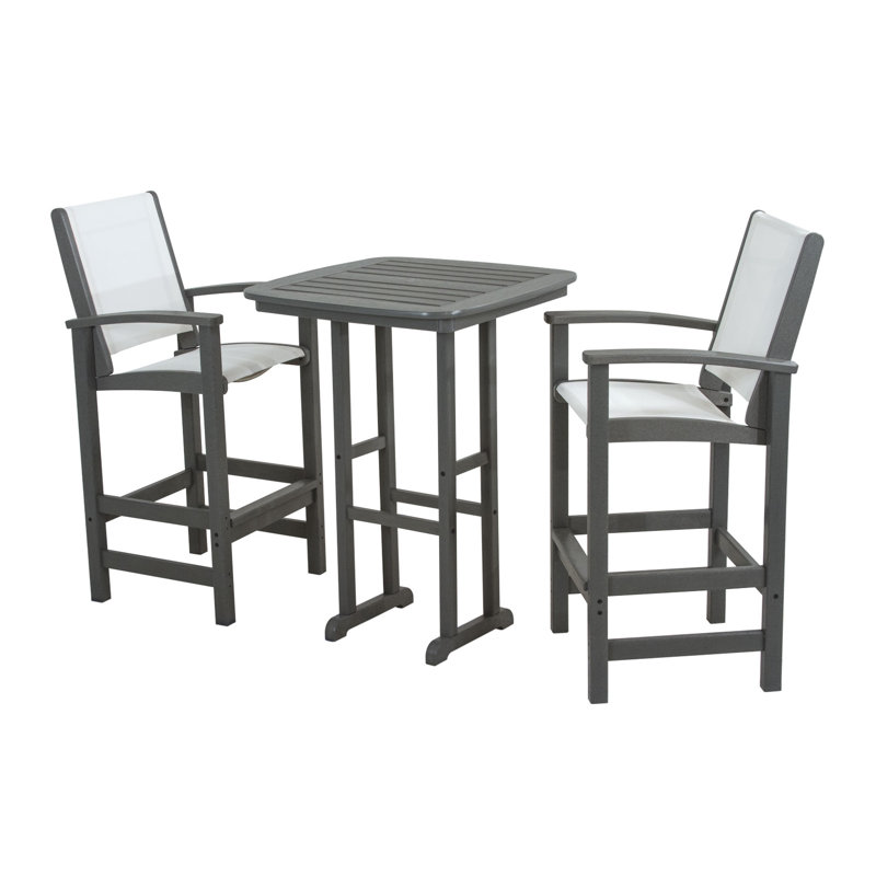 POLYWOOD Coastal 3-Piece Bar Set, Slate Gray