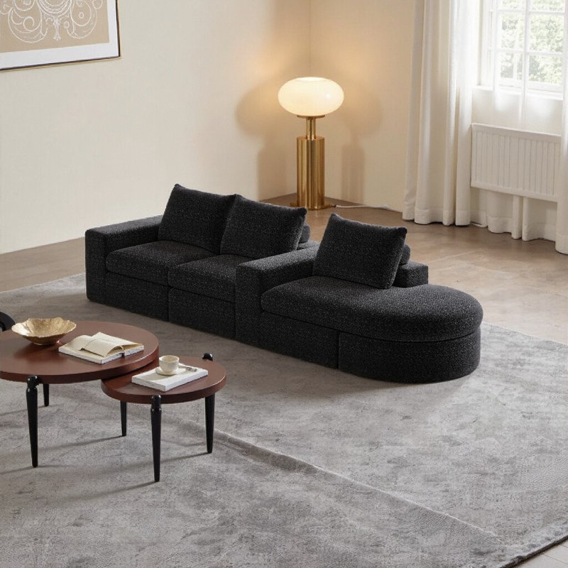 Canapé modulaire en chenille de luxe - Système de coussin à deux couches avec support ergonomique, Noir