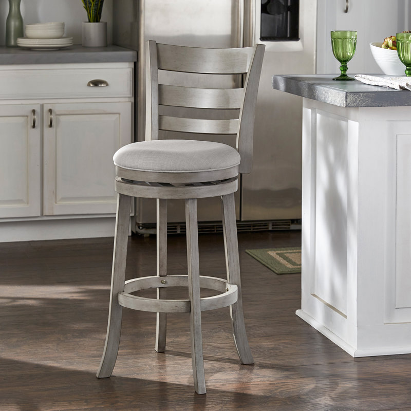 Adelynn Swivel Upholstered Counter Stool with Solid Wood Frame, Grey Linen, Counter Stool (24.37" Seat Height), Antique Gray
