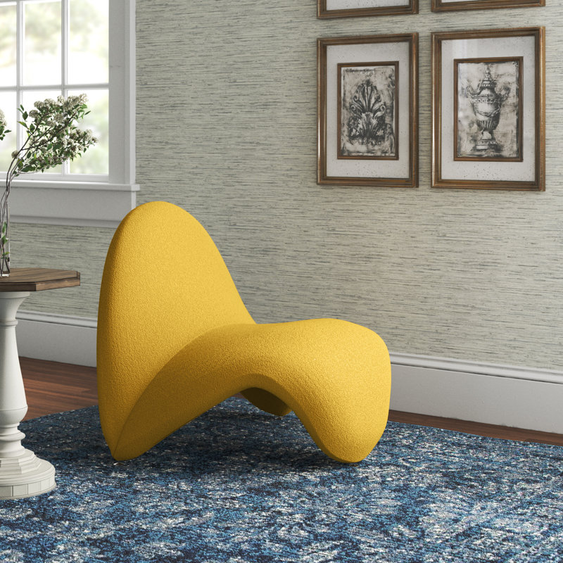 Moma Modern Wool Blend Upholstered Metal Lounge Chair in Yellow, Yellow-18