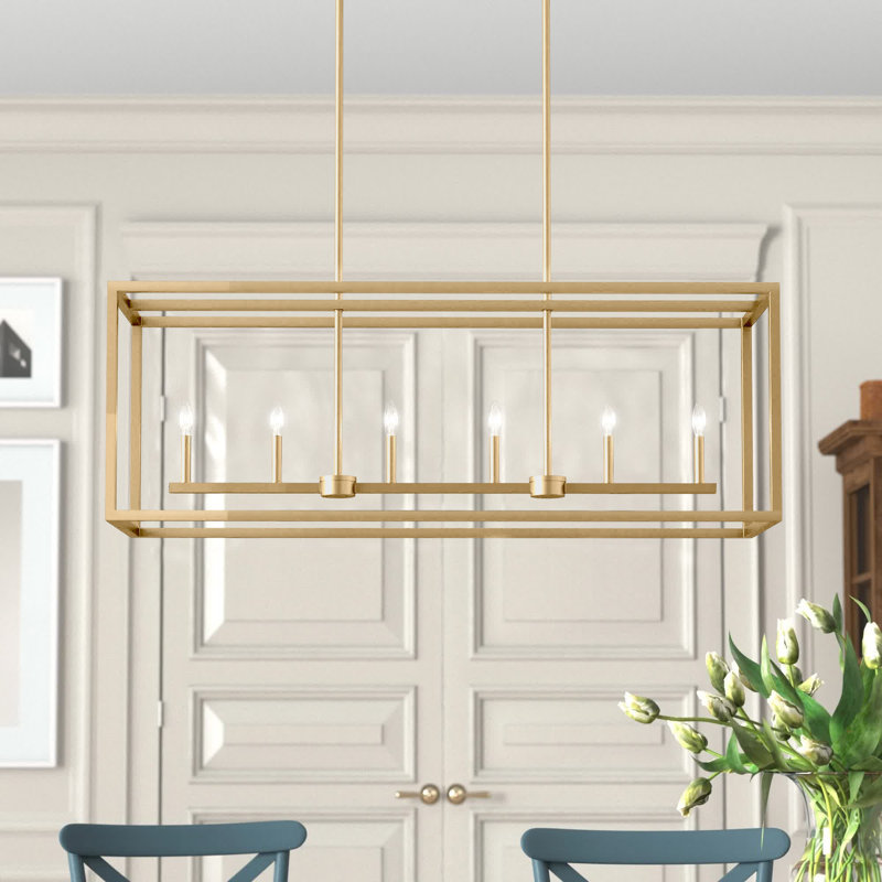 Agawam 6-Light Dimmable Steel Linear Pendant, Satin Brass, No