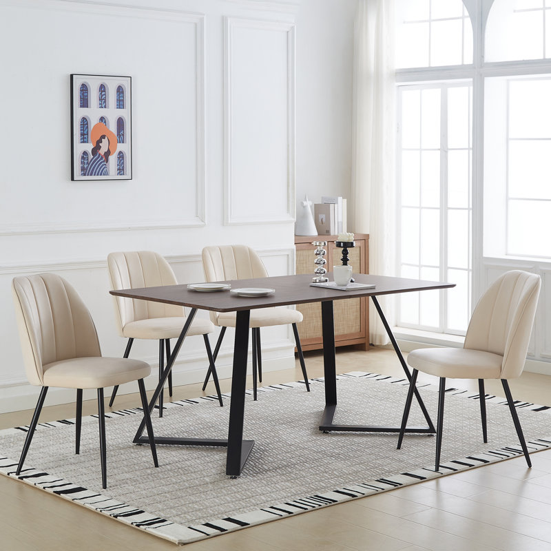 Velvet/Faux Leather Upholstered Modern Armless Dining Chair with Adjustable Feet, Beige