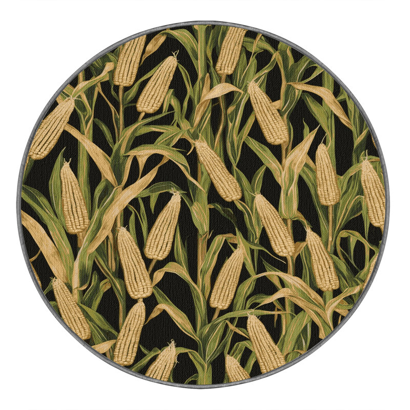 Washable Corn Shoots Vegetables Area Rug, Round 8'
