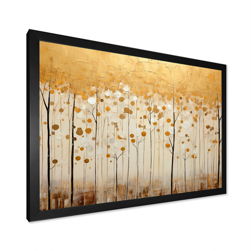 " Minimalism White And Gold Forest ", Black Single Picture Framed, 12" H x 20" W x 1" D