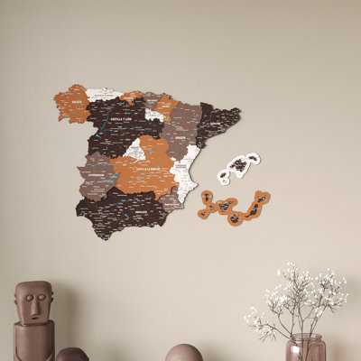 Carte murale 3D en bois colorée de l'Espagne - décor de pays du patrimoine imprimé UV