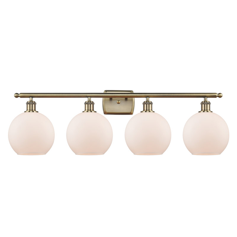 Éclairage pour salle de bain 4 lumières Cindi, Laiton antique, Blanc mat, Incandescente