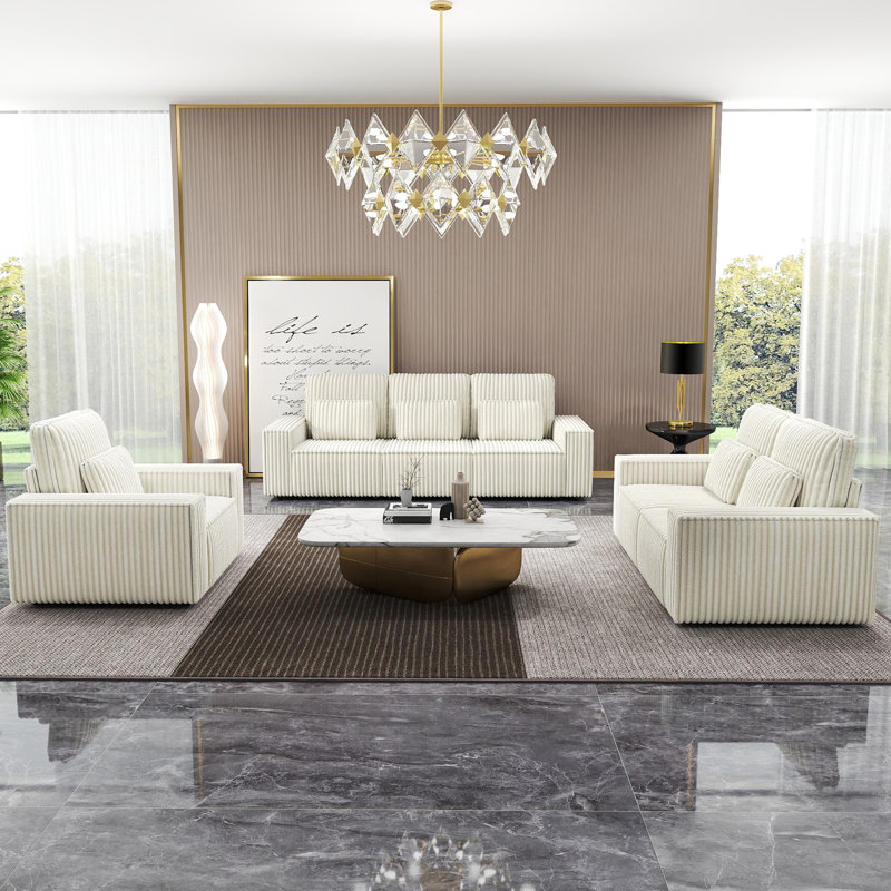 Ensemble de canapés combinés en éponge Corduroy, convenant aux salons, Beige