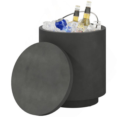 Table d'appoint de 2,6 gallons pour l'extérieur, table basse 3-en-1 avec rangement, seau à glace amovible et couvercle, table de patio en béton, gris anthracite