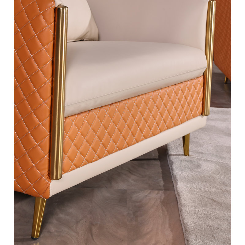Icaro Club Chair, Off White/Orange Genuine Leather
