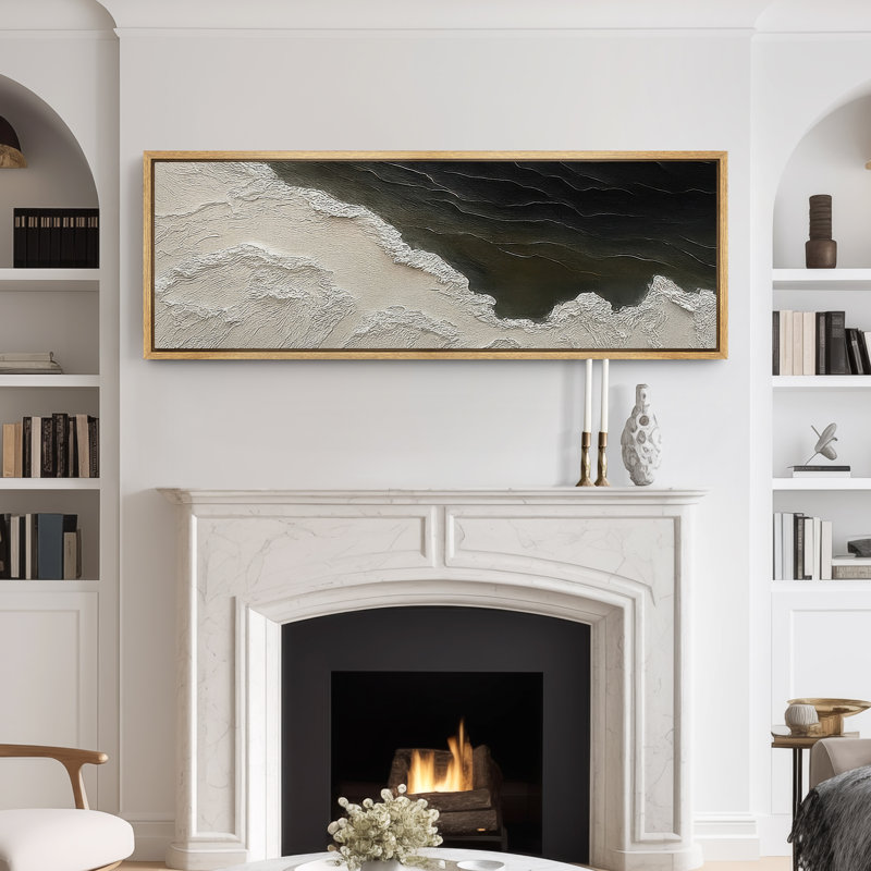 Large Framed Canvas Print Wall Art - Neutral Abstract Painting Print for Minimalist Modern Wall Decor, 20" H x 60" W, Natural