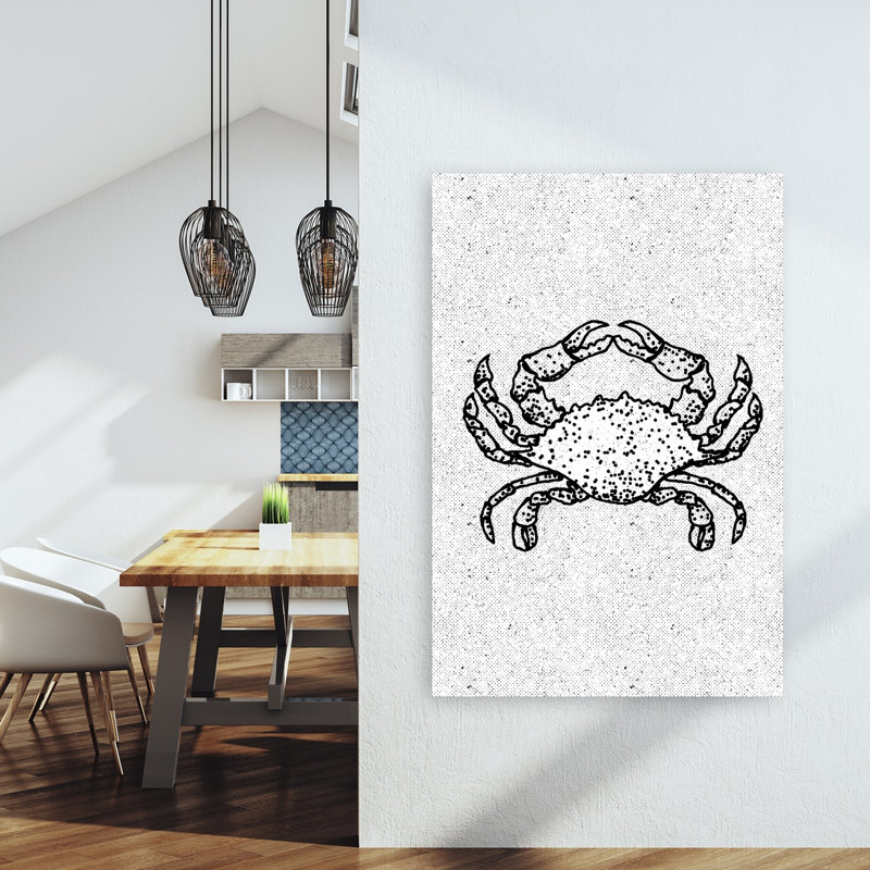 Black And White Crab Crab Coastal Wall Art Print by Nicholas - Wrapped Canvas Print, 152.4cm H x 101.6cm W
