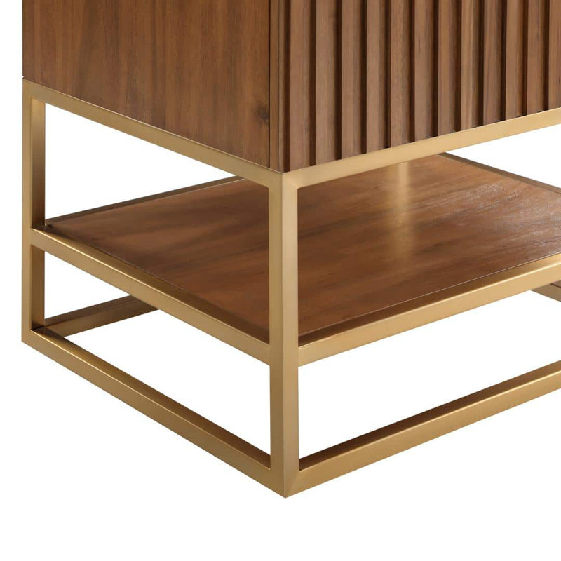Terra 48'' Single Bathroom Vanity with Top, Carrara Marble/Single Faucet Mount, Walnut, Satin Brass