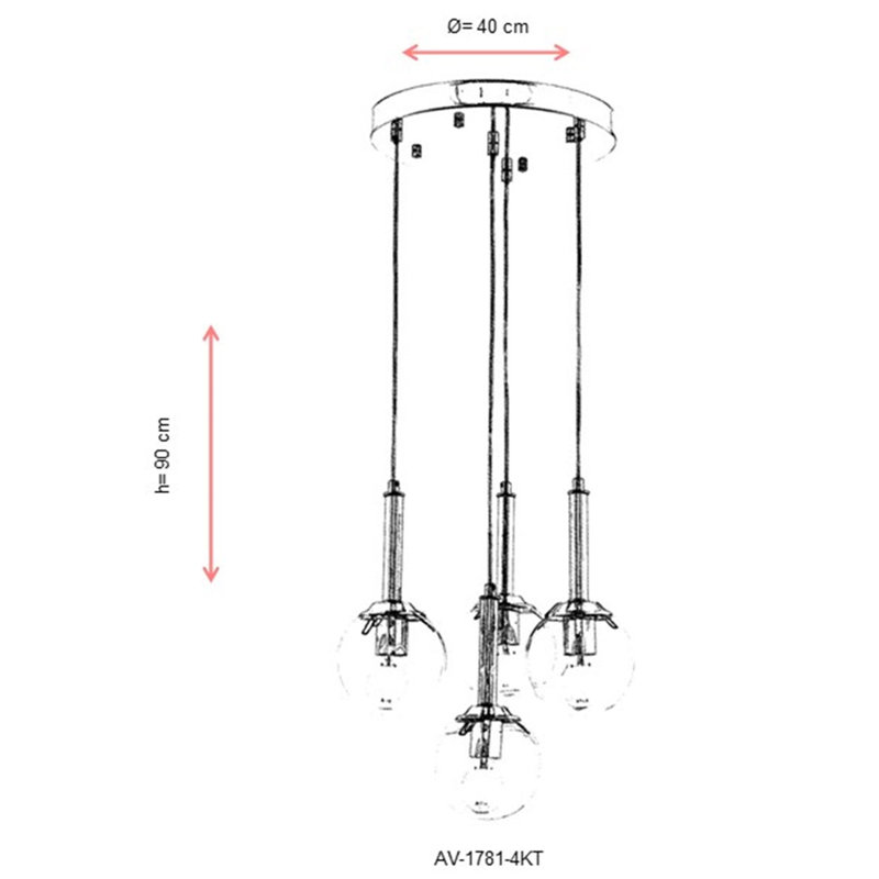 Lustre de style scandinave, finition chromée, 35,4 x 15,7 pouces | Corps en métal avec capuchon en verre | 4 x douilles E27 (6 W maximum), indice de protection IP20 | Éclairage élégant pour décoration intérieure moderne, parfait pour le salon et la salle à manger