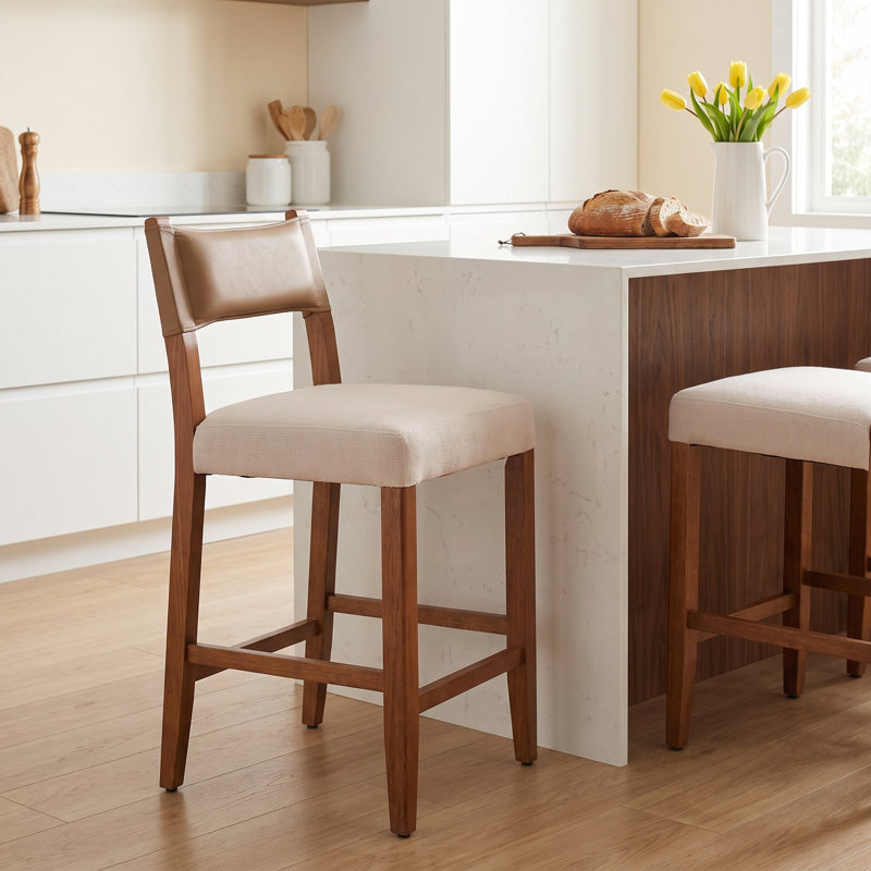 Natalina Rustic Bar Stool,Solid Wood Frame