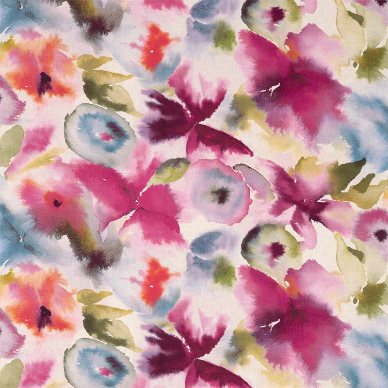 Flores Fabric, Fuchsia/Zest/Azure
