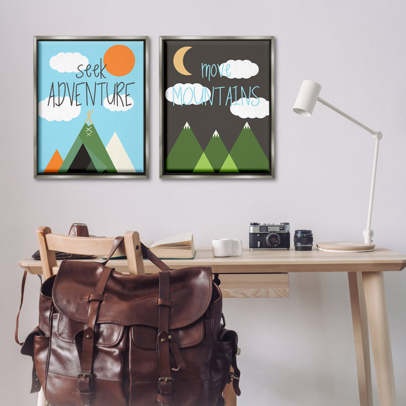 Ensemble de 2 toiles flottantes Seek Adventure Move Mountains, H 31 po x l 25 po, Cadre flottant gris lustré