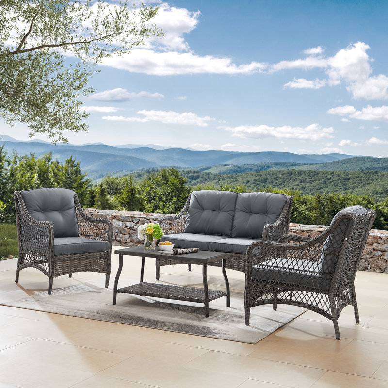 Lyon Rattan Sofa Seating Group with Cushions, Grey
