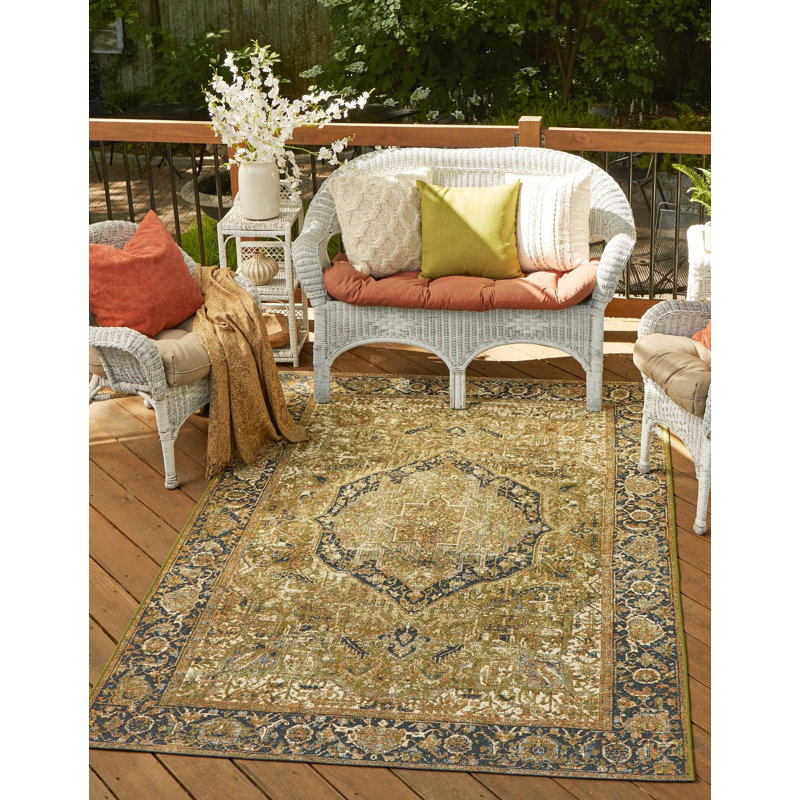 Tapis d'extérieur traditionnel Green_Unique Loom Nosara, Rectangle 4pi x 6 pi