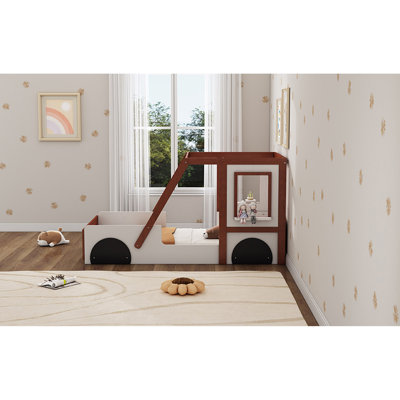 Lit voiture simple Fun Play Design, lit plateforme pour enfants en forme de voiture pour enfants, garçons, filles, adolescents, blanc et orange