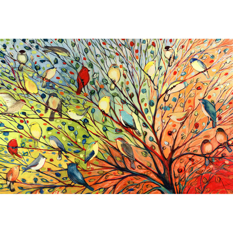 "Trois oiseaux" par Jennifer Lommers, reproduction d'art sur toile tendue, H 16 po x l 24 po x P 1,5 po