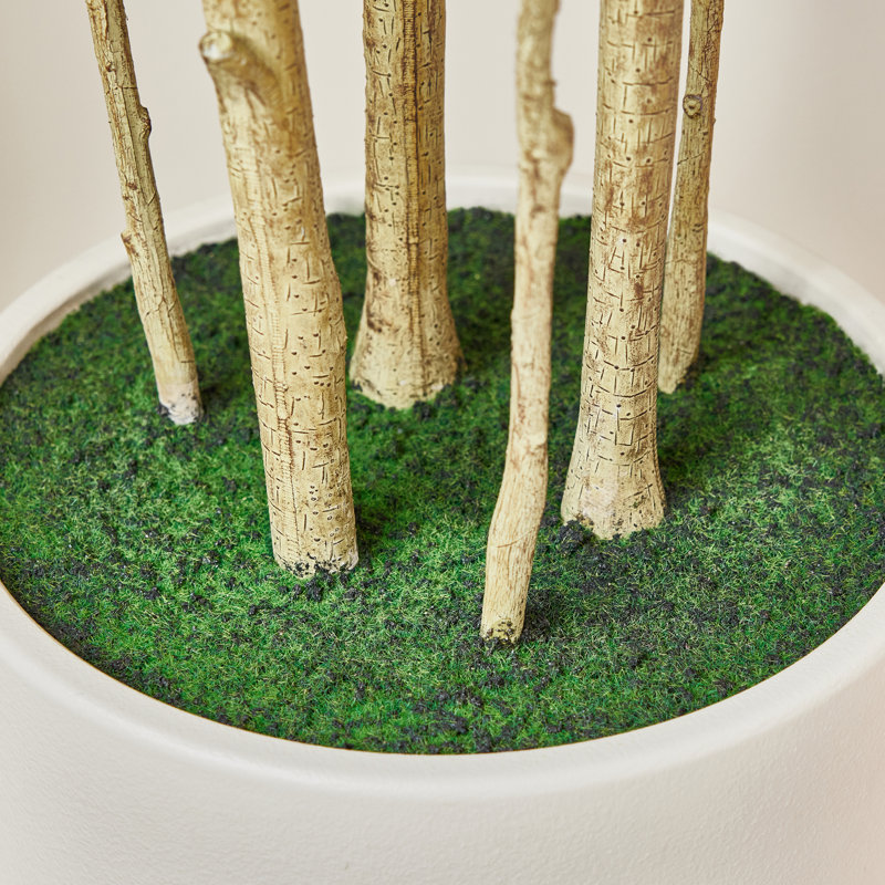 Ficus artificiel de 8 pi dans un pot à fleurs blanc crème, faux banian Real-Touch multi-troncs, 96