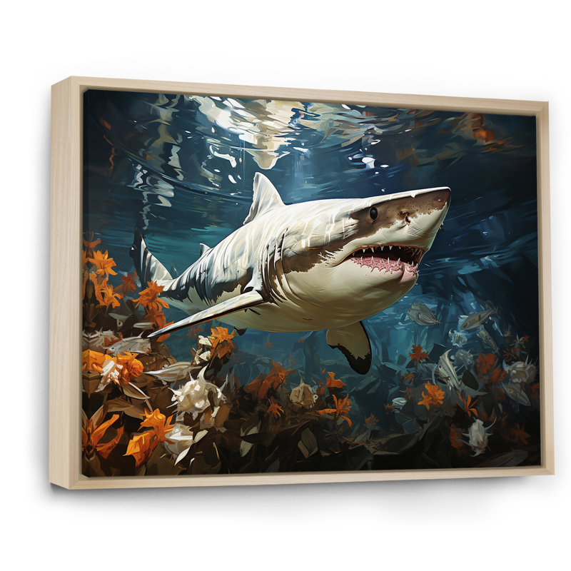 " Shark Ballet Painting ", Natural Floater Framed, 16" H x 32" W x 1" D