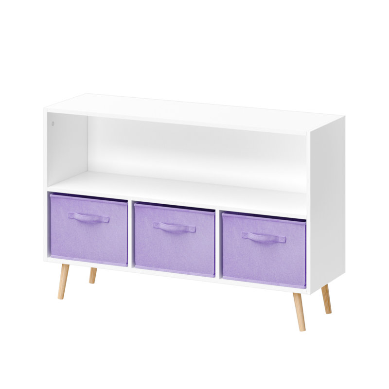 Bibliothèque pour enfants avec tiroirs pliables en tissu, Blanc/mauve