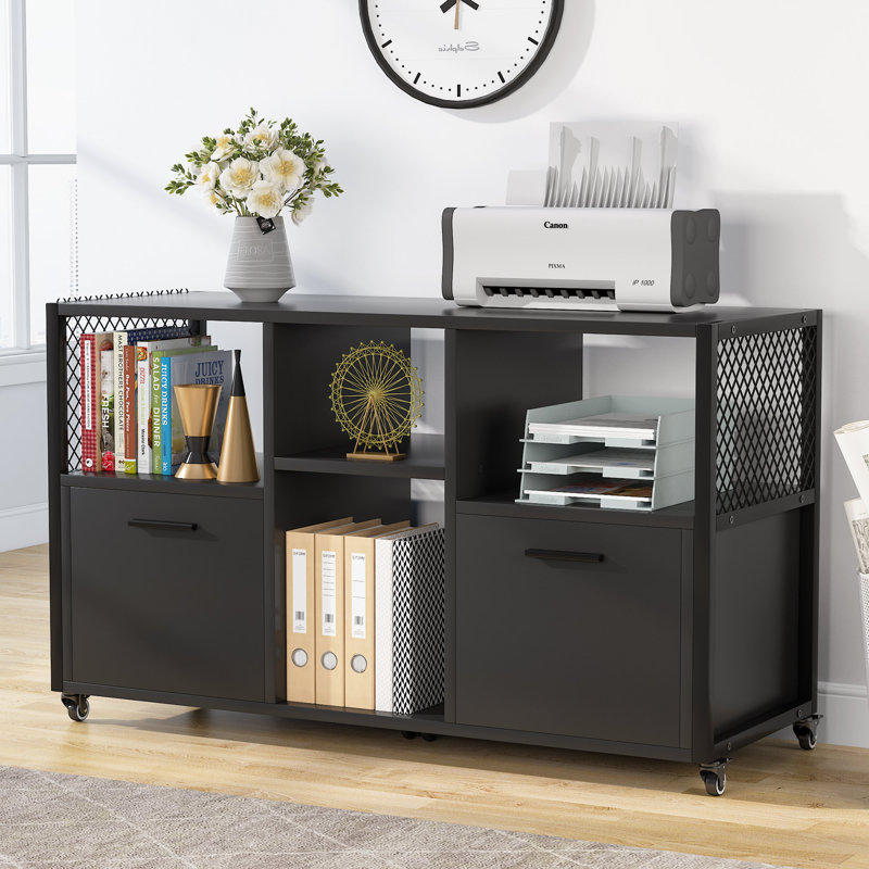 110cm Wide 2 -Drawer Mobile File Cabinet, Black