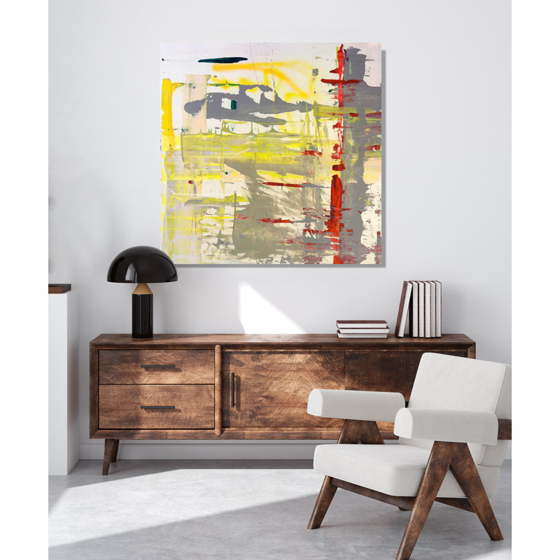 Red Yellow Gray Abstract Print, 40" H x 40" W x 1.5" D