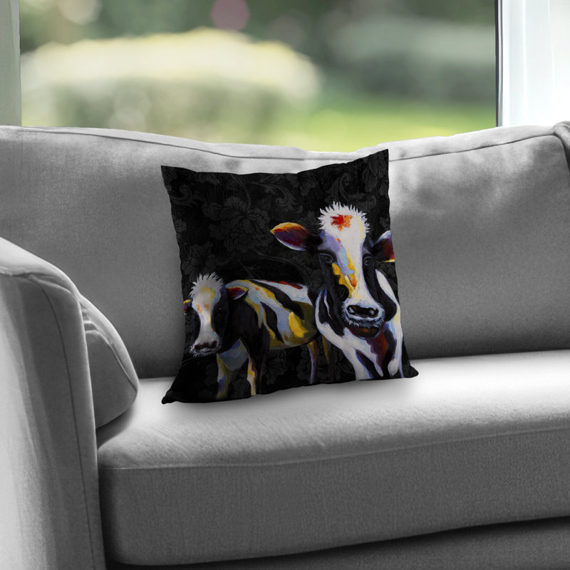 Two Funny Cows Victorian Black Poly Twill Throw Pillow | Home Decor