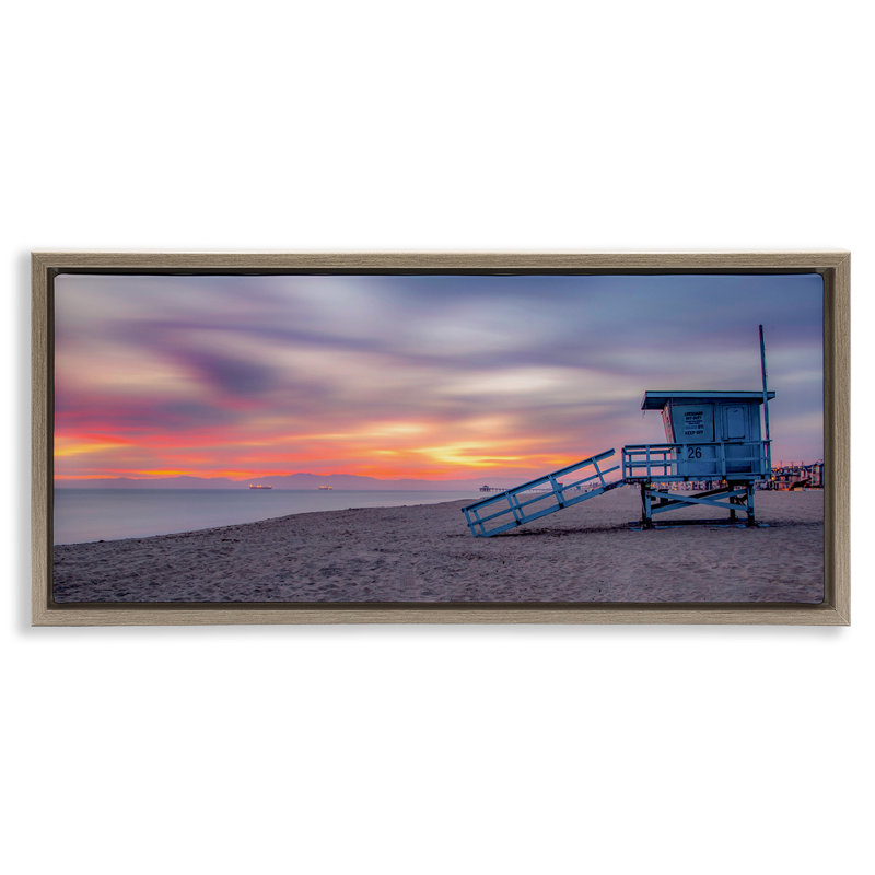 Plage, coucher de soleil, horizon, H 11 po x l 25 po, Cadre flottant orme Montalcino