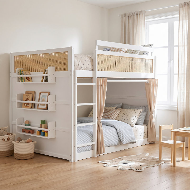 Lits superposés avec rangement, entièrement en bois MDF, style moderne et gain de place., Blanc