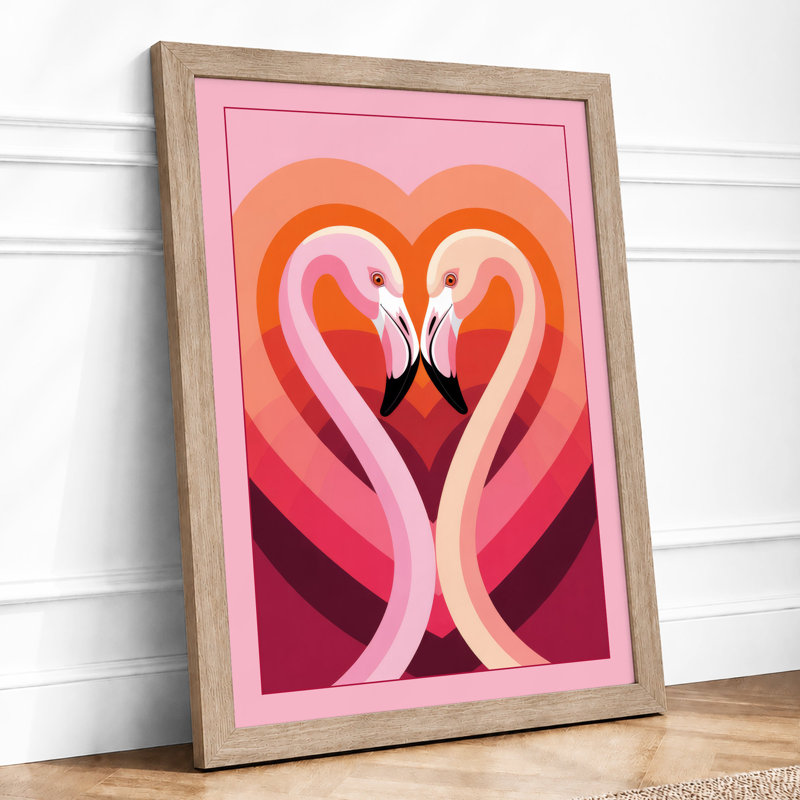 Flamingos In Love Modern - Print, Oak, A3 - 42.0 x 29.7 cm