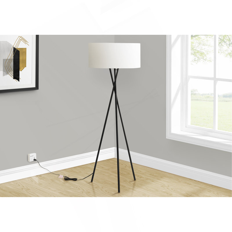 Lighting, H 62 po, lampe sur pied, métal noir, abat-jour ivoire / crème, contemporain