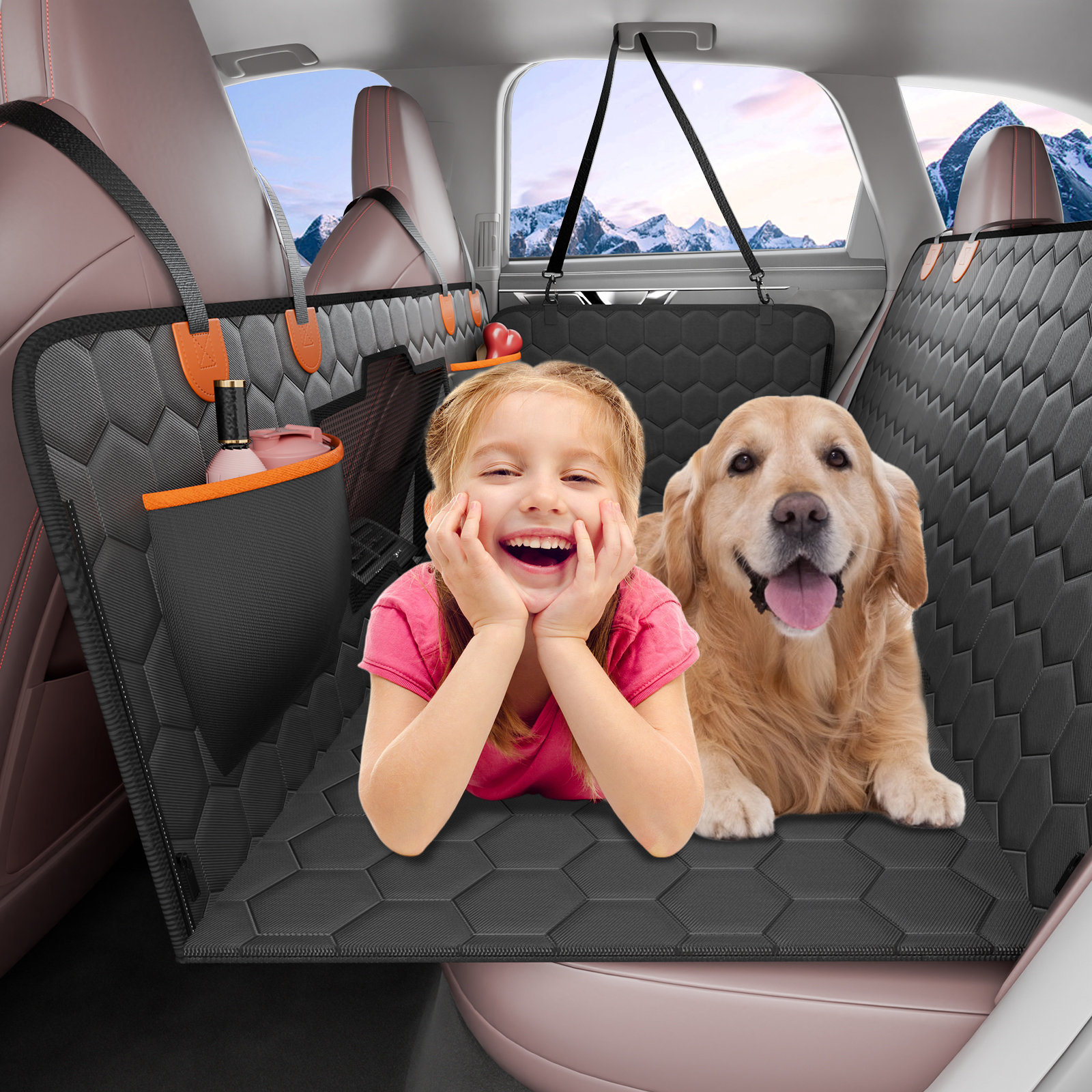 View of VEVOR 54 x 25.6 in Dog Car Seat Cover for Back Seat Waterproof 600D for ...