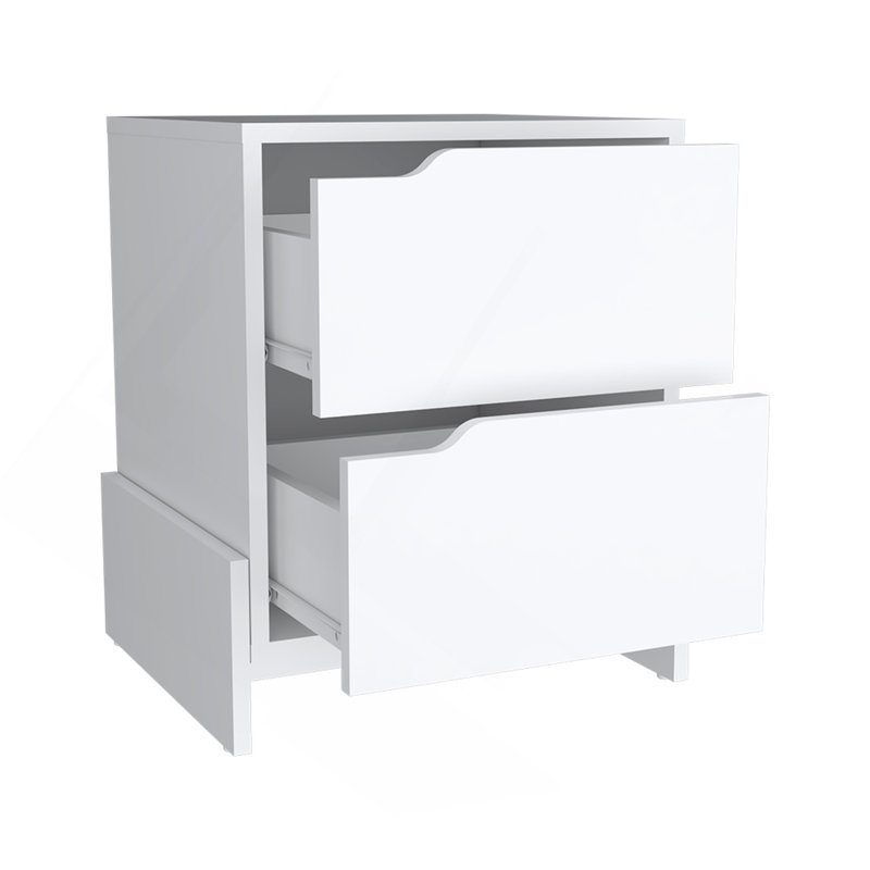 Nightstand Brookland, Bedside Table With Double Drawers And Sturdy Base, White Finish, White